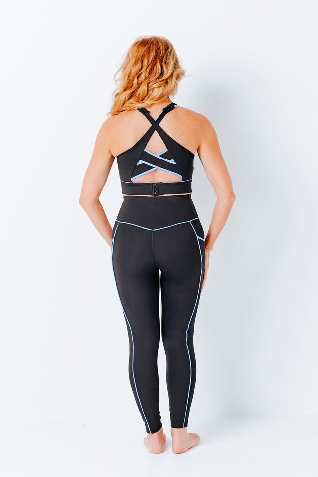 Black Leggings w/ Lt. Blue Piping - SewSewYou