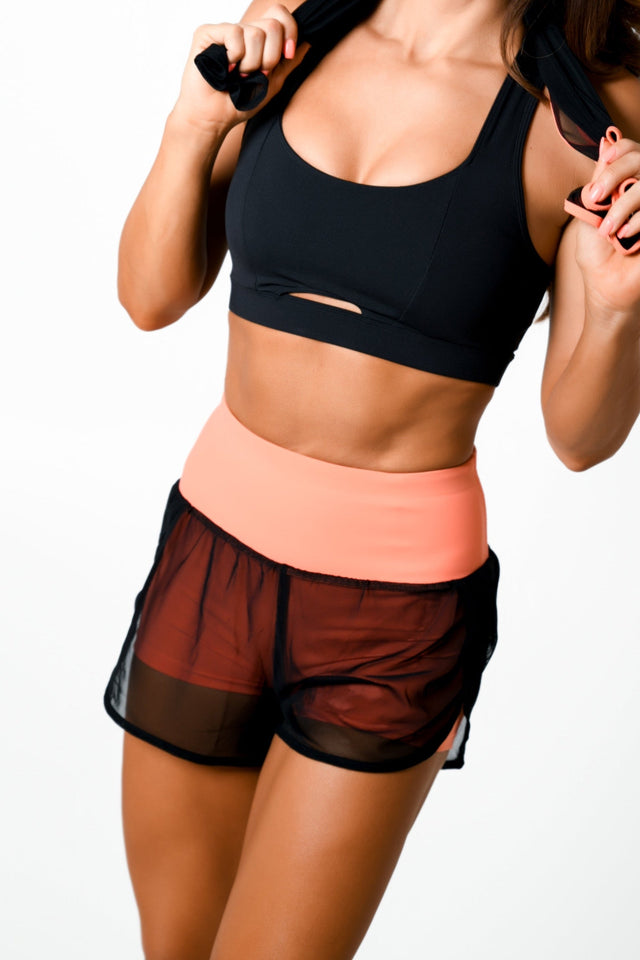 Coral/Black Mesh Shorts - SewSewYou