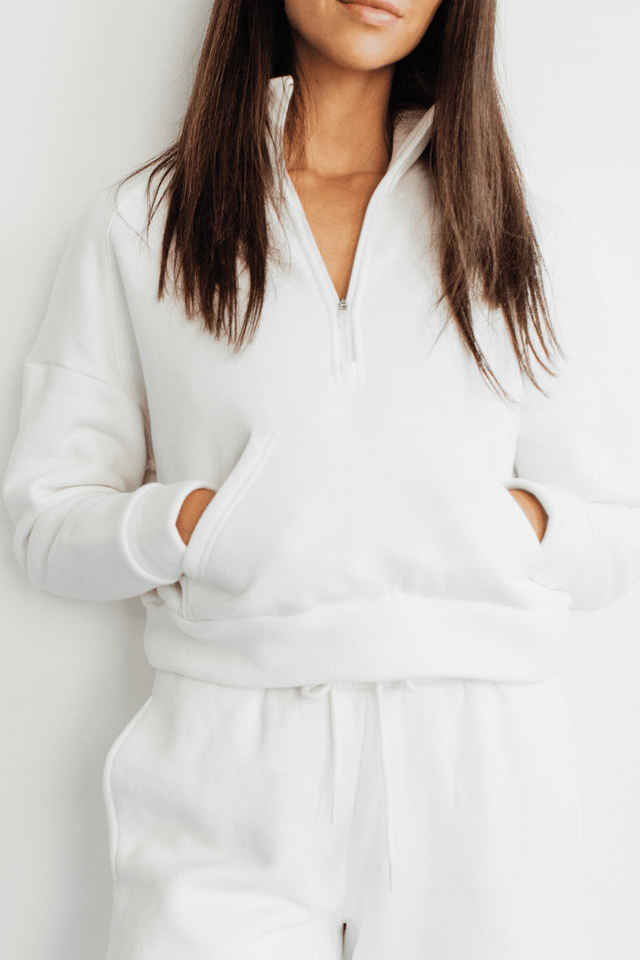 Melissa Merk White Sweat Top with Zip - SewSewYou